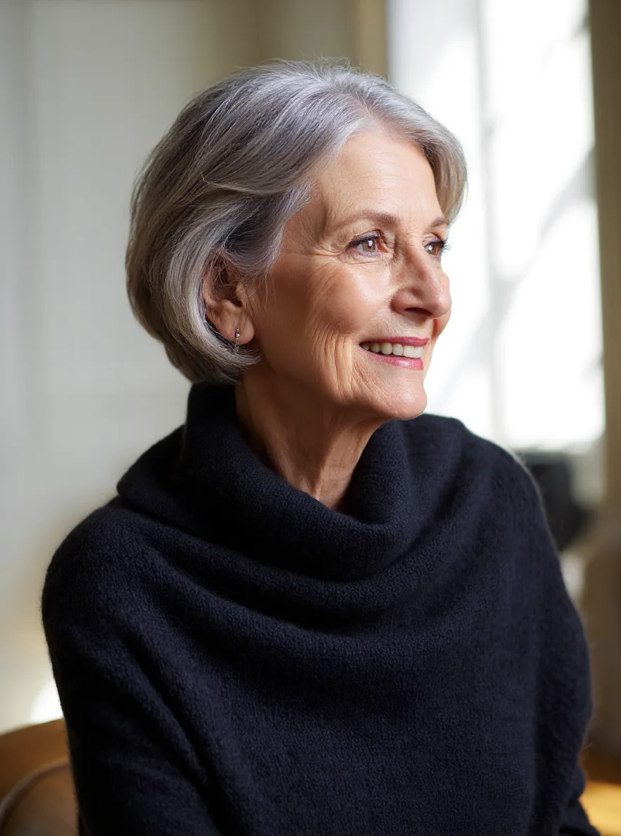 Short Layered Bob in Elegant Silver Frost
